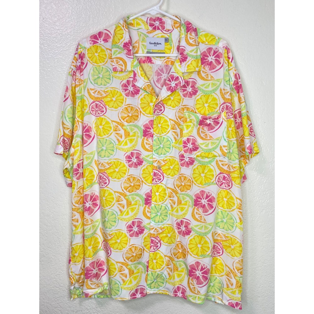 Goodfellow & Co Mens XXL Tropical Citrus Fruit Print Short Sleeve Camp Shirt - Picture 1 of 7